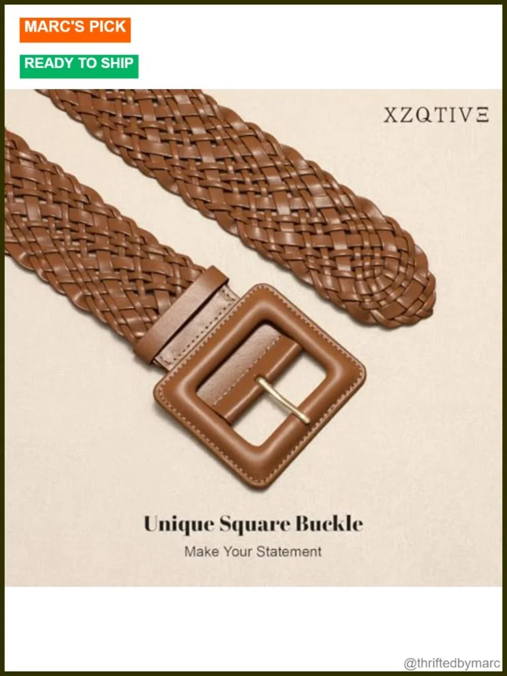Women Wide Braided Leather Belt with Square Buckle, Woven Waistband
